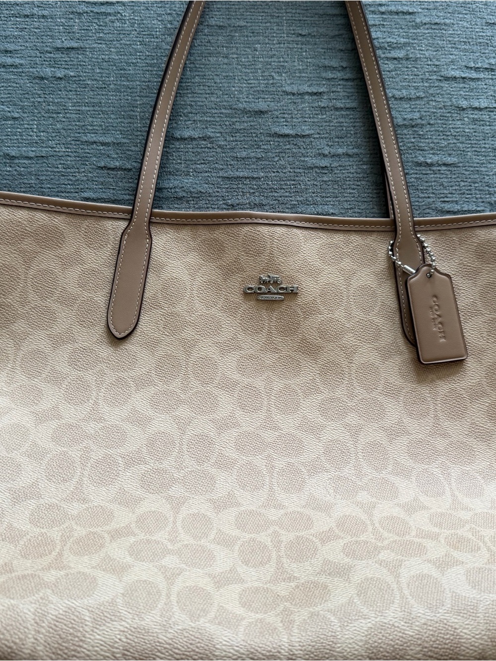 Coach Tan Signature Canvas Tote with Leather Trim